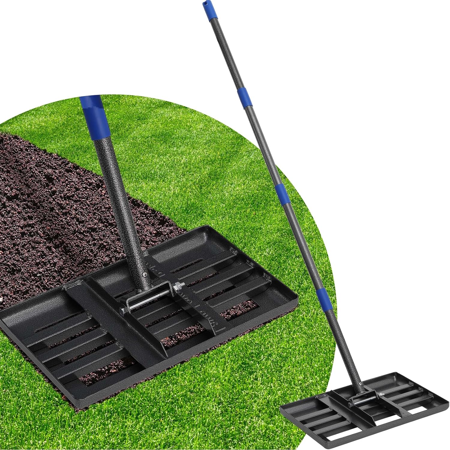 Heavy Duty Lawn Leveling Rake, 17"x10" Lawn Leveler Garden Tool with Smooth Round Edge, 5 FT Lawn Level Rake, Ground Leveling Yard Tool for Garss Soil Sand Dirt Top Dressing Landscaping