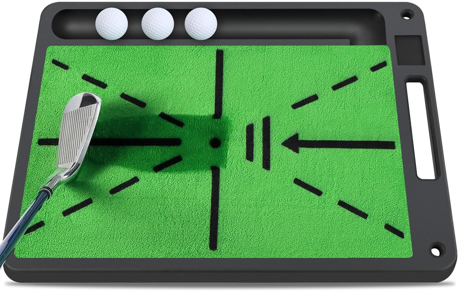 Golf Training Impact Mat with Ball-Tray, Path Visual Feedback Golf Mat Practice, Advanced Guides and Thickening Rubber Backing Golf Hitting Mat, Portable Golf Swing Training Aid Equipment