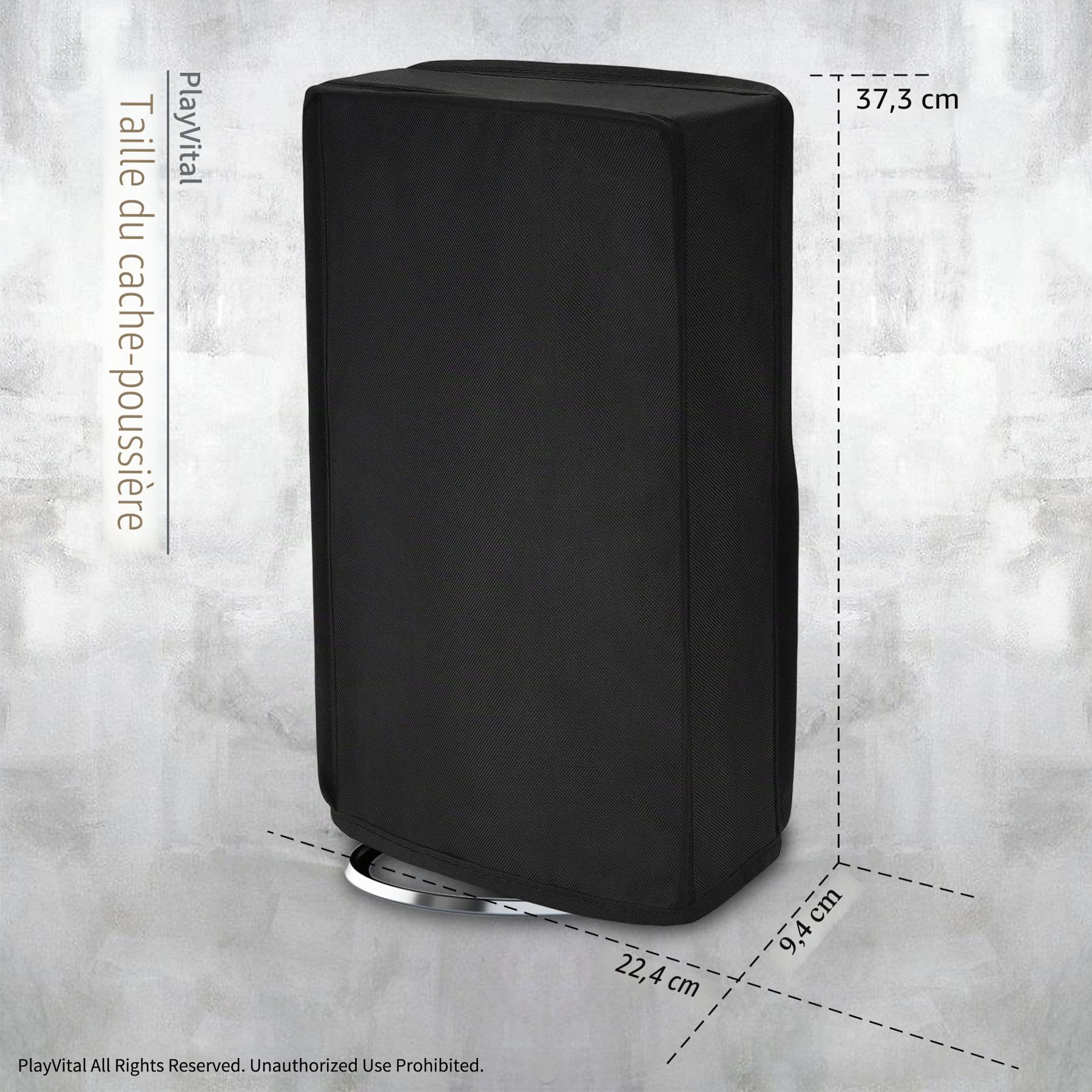 playvital Housse Anti-Poussière pour ps5 Slim Standard Console,Accessoire Protection pour ps5 Slim Cache-Poussière Nylon Dust Cover,Disc Edition-Vertical,Noir