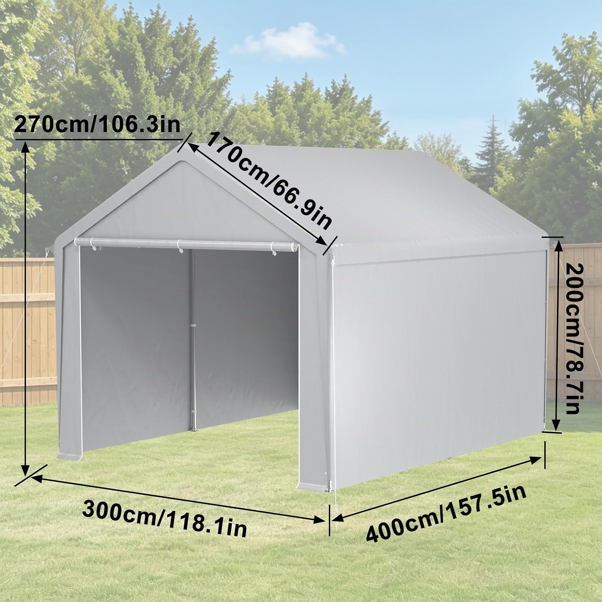 XMTECH Garagenzelt 3x4 m Winterfest, Stabil Zeltgarage Carport, Wetterfest Auto Zelt Garage mit Sonne Regen Schnee Schutz, Geräteschuppen Lagerzelt für SUV LKW, Gartenlager & Feier, Grau Garten