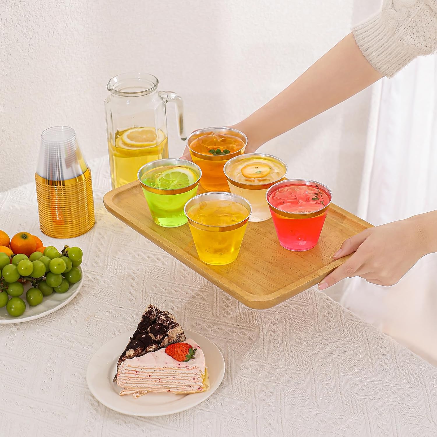 50PCS Gold Plastic Cups, 9 oz Clear with Metallic Gold Rim Disposable Cups, Elegant Plastic Tumblers, Fancy Party Cups - Image 5