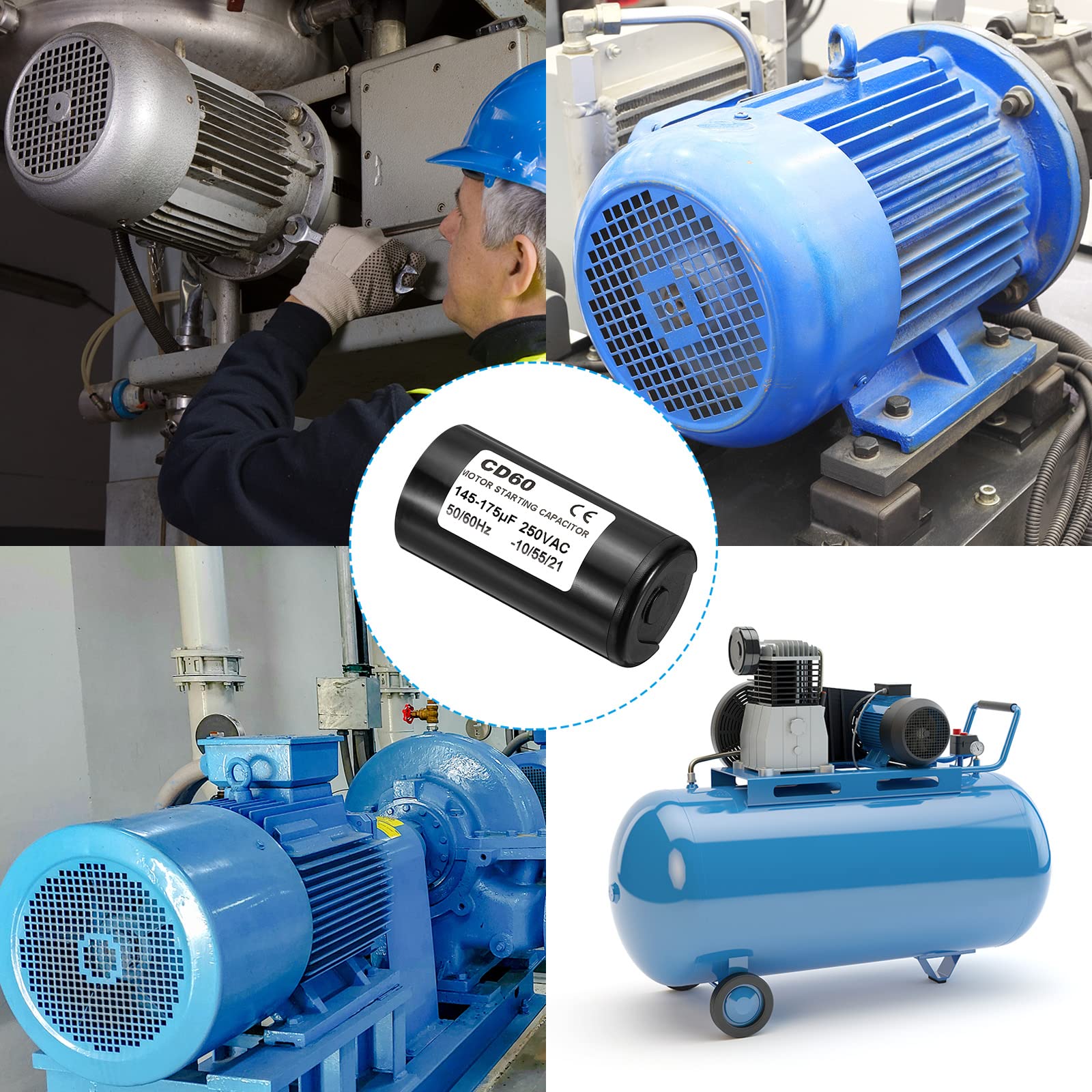 PATIKIL Silnik rozruchowy skraplacza, 145-175uF/Mfd 250VAC 50/60Hz CD60 Kondensator Start Silnik Kondensator Rozruch silnika elektrycznego w trybie pracy