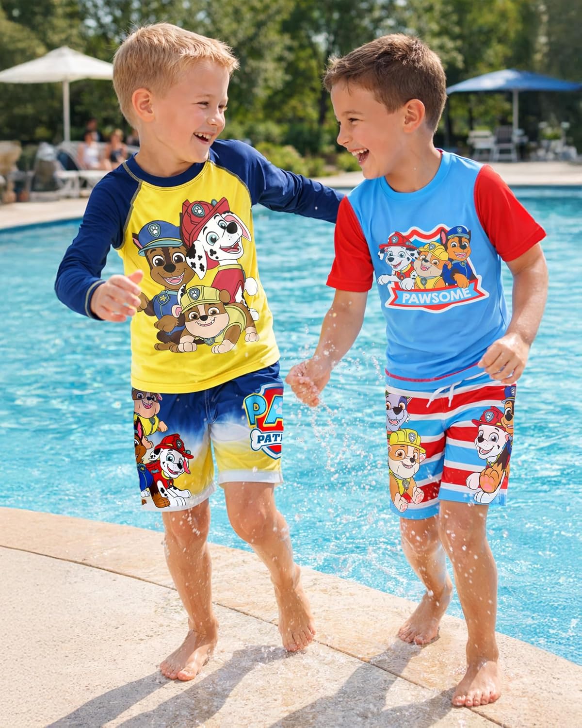 Nickelodeon Paw Patrol Boys Rash Guard Set - 2 Piece Chase Marshall TMNT UPF50 Swim Shirt & Swim Trunks for Toddler & Big Kid