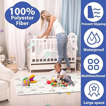 Keyohome High Chair Splash Floor Mat 43×43in Waterproof Washable High Chair Feeding Mat Portable Non-Slip Baby Mess Mat Reusable Baby Splat Mat for Painting Craft Playmat and Table Cloth