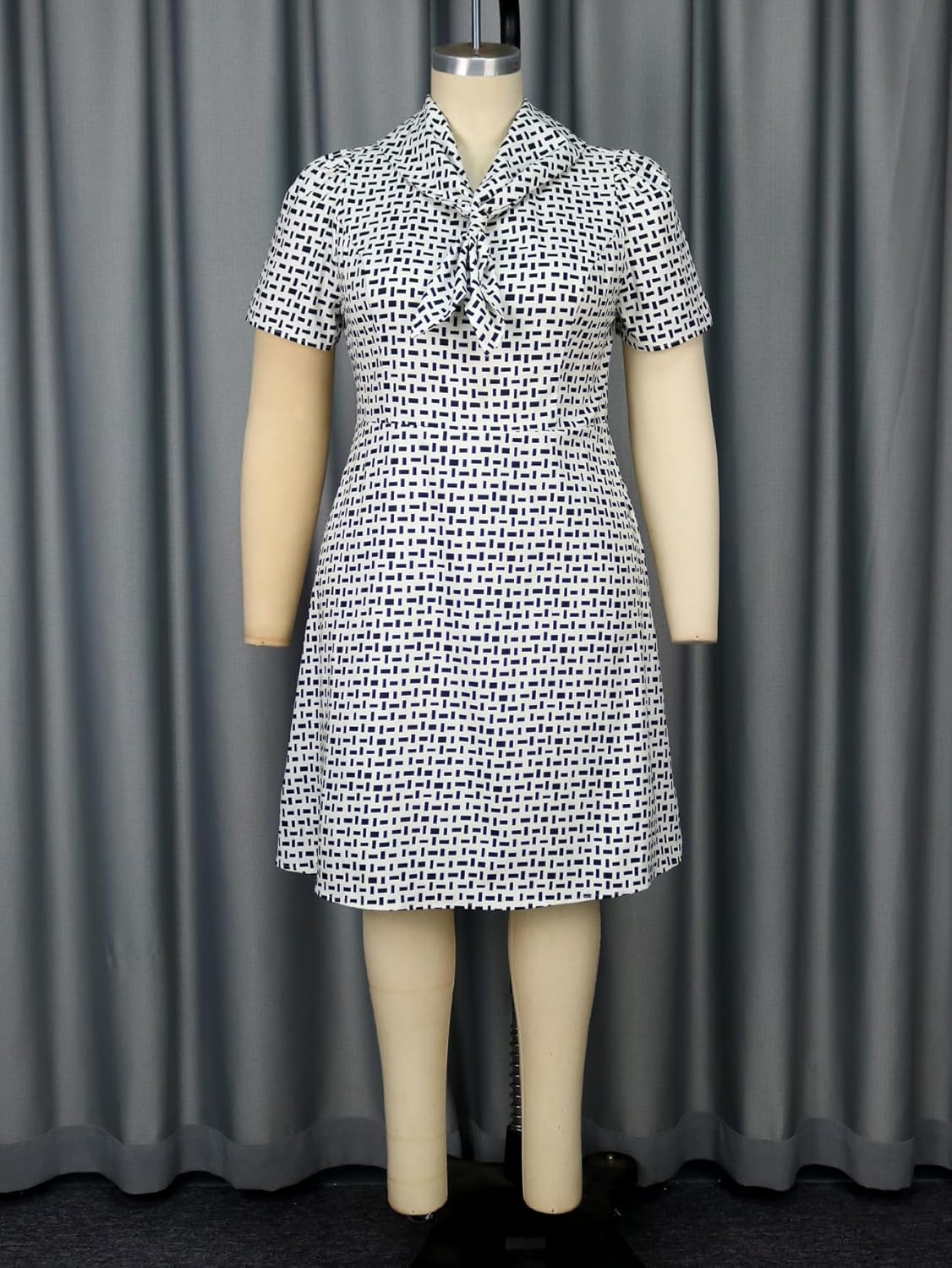 AOMEI Plus Size Work Dresses for Women Printed Short Sleeve Knee Length A Line Office Party Dress