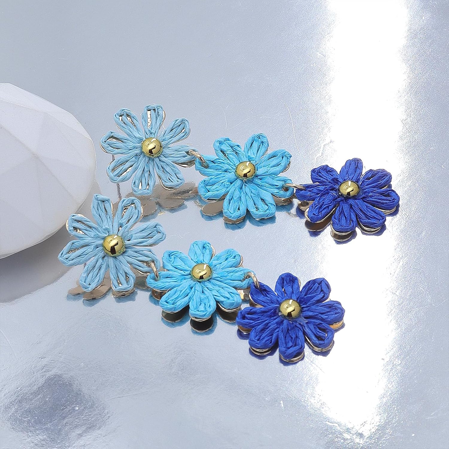 Raffia Flower Tassel Statement Earrings, Large Multi Colored Floral Drop Dangle Earrings Charm Handmade Ear Jewelry Accessories Gift for Women - Image 2