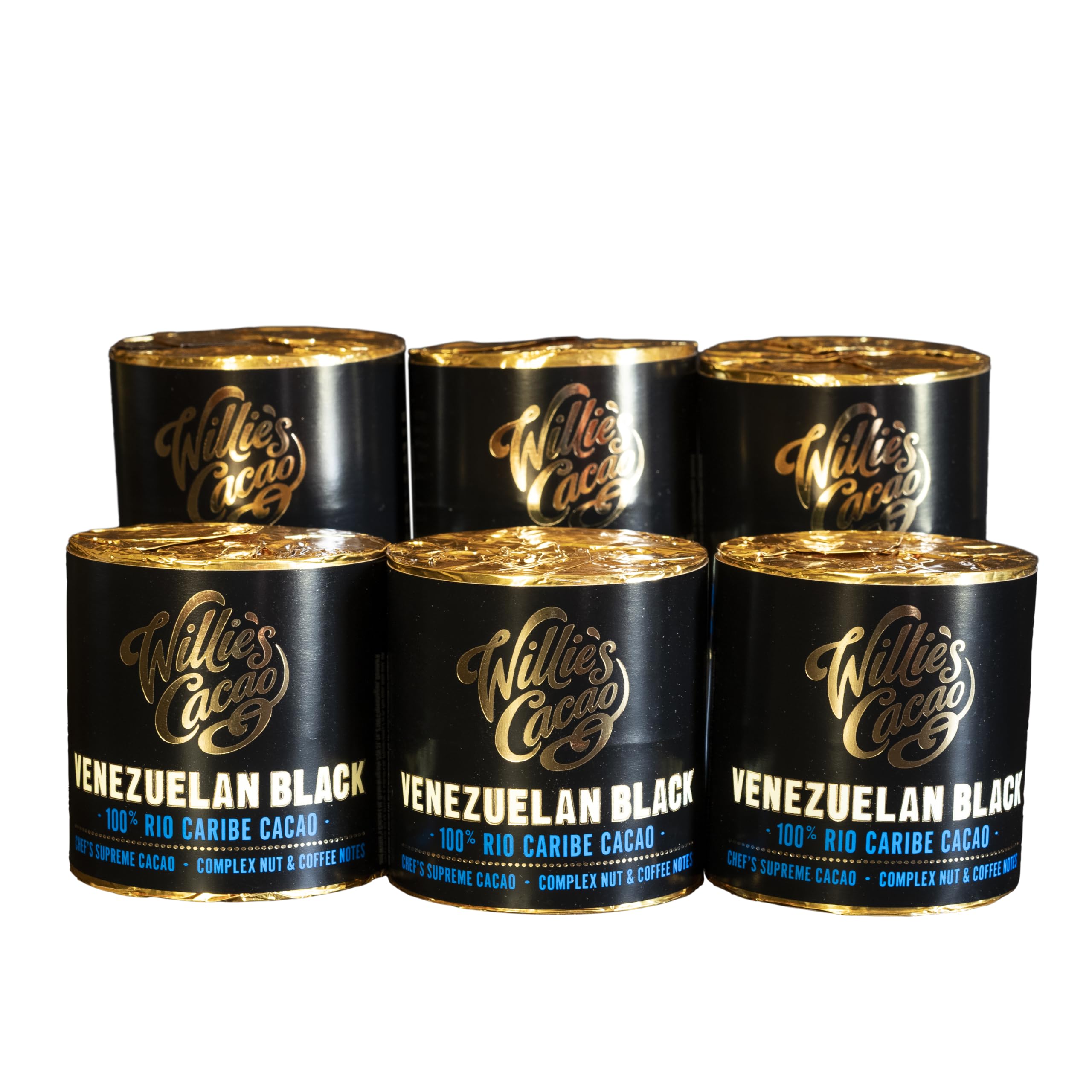 Willie's Cacao - 100% Cacao - Venezuelan Black 100% Rio Caribe Cacao - 180g x 6 - Nutty coffee notes - For cooking, baking, drinks - Vegan & No Added Sugar