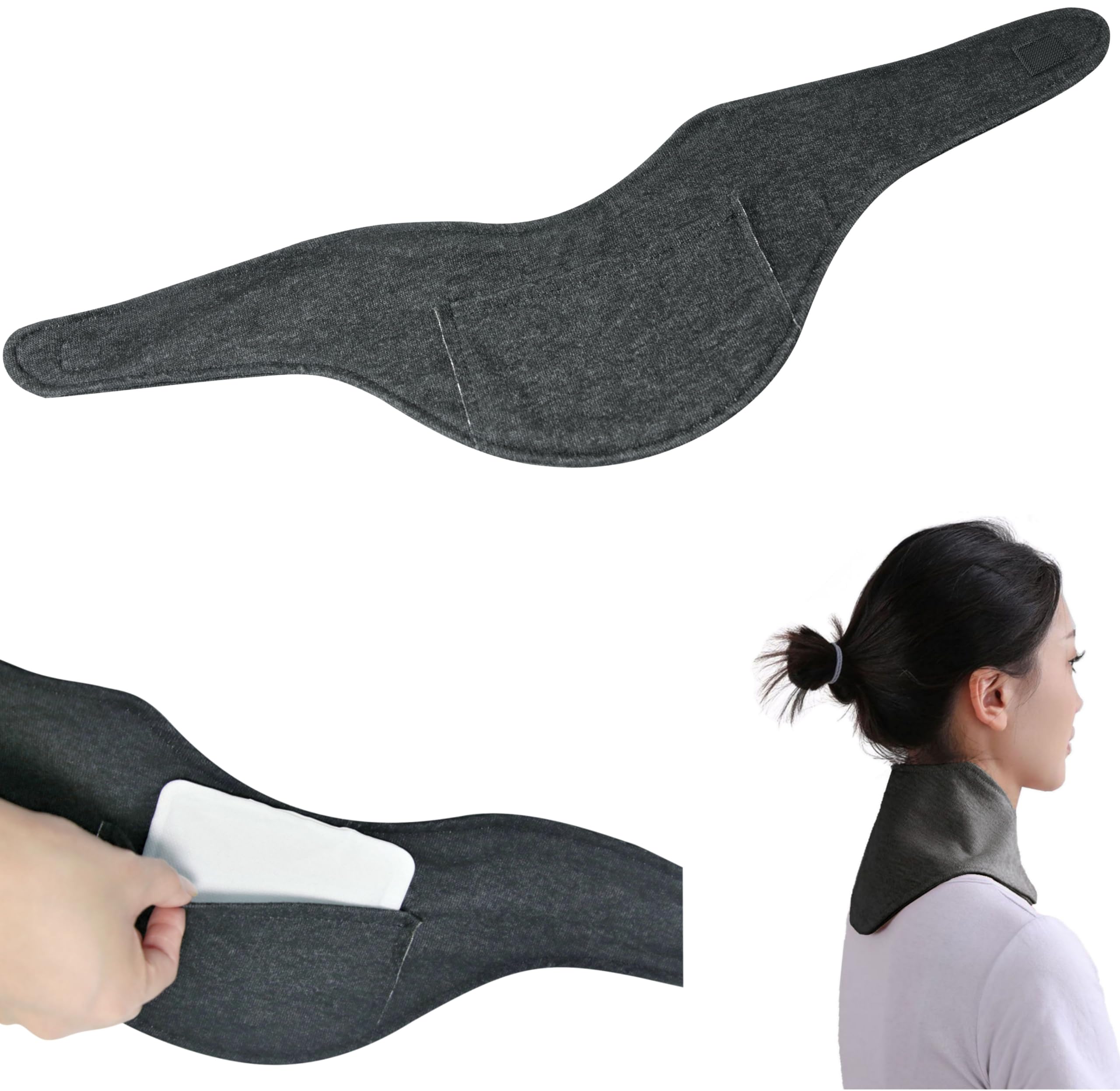 カイロポケット付き 首 ネック サポーター カイロ 防寒 首あて (Dark Gray)