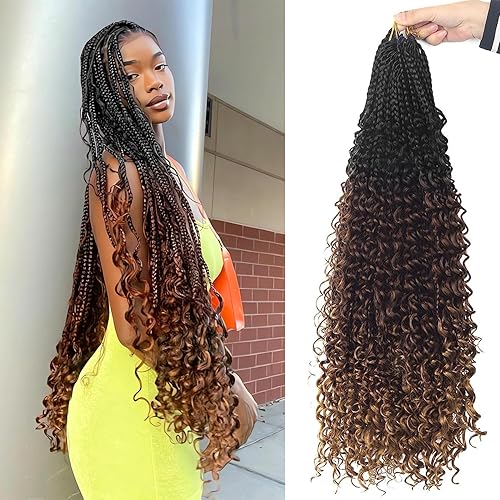 Vista 329 de Goddess Box Braids Crochet Hair With Curly Ends 18 Inch Bohomian Box Braids Crochet Braids 8 Packs 3X Crochet Braids Synthetic Braiding Hair 1B-4-30