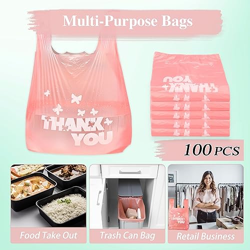 Miniatura 25 de YoYoRain Bolsas blancas de agradecimiento, 100 bolsas para camisetas, bolsas para llevar, bolsas de comestibles, reutilizables y desechables, rojo