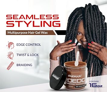 Smokkin Pro Edge Hair Styling Gel Alcohol-Free, Water-Based Pomade with Strong Hold & Argan Oil No Flakes, Edge Control, Twist & Braid Gel for Men & Women - 16 Fl oz - Coconut