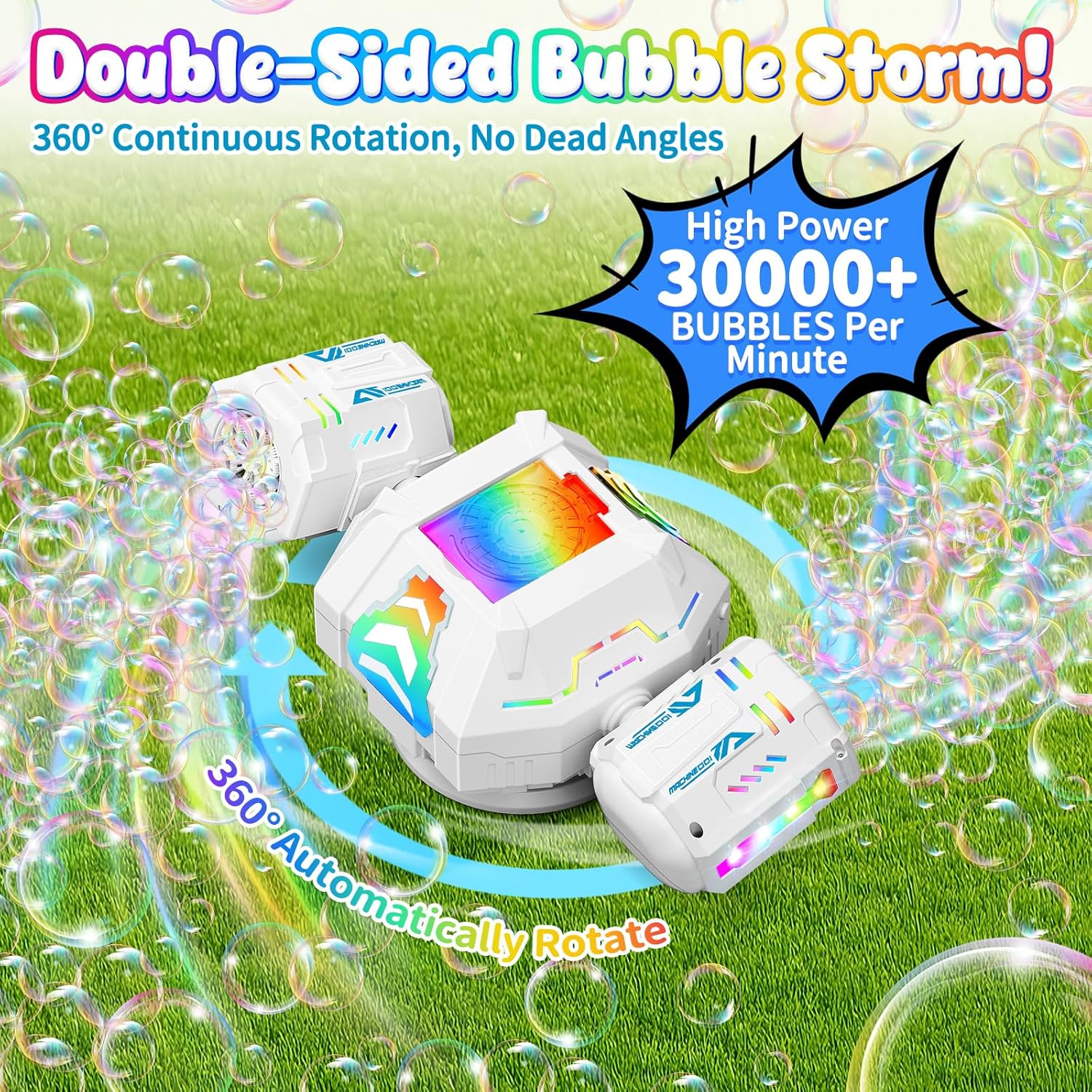 2026 RC Bubble Machine, Rechargeable Bubble Maker with 360°Automatic Rotation & 9 LED Light, 30000+ Bubbles Blower Machine Toys Gifts for Kids, Birthday Parties, Wedding, Indoor, Outdoor Activities