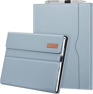 FINTIE Housse pour Microsoft Surface Pro 7+/Surface Pro 7/Pro 6/Pro 5/Pro 4/Pro 3 - Coque Multi-Angle Ajustables Etui de Protection Fermeture Magnétique Cover avec Poche de Documents, Bleu Barbeau