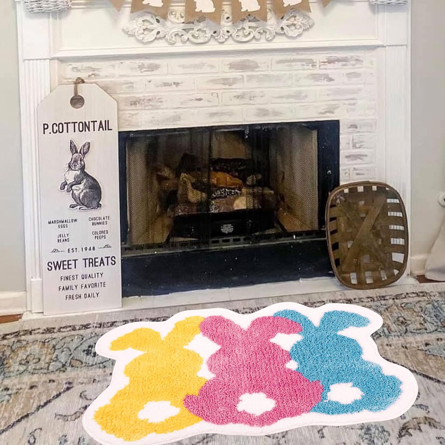 FYSUIMU Easter Bath Rug Bunny Bathroom Mat Absorbent Non Slip Rabbit Floor Mat Home Decor for Spring Kitchen Bedroom Living Room Porch Entryway Shower