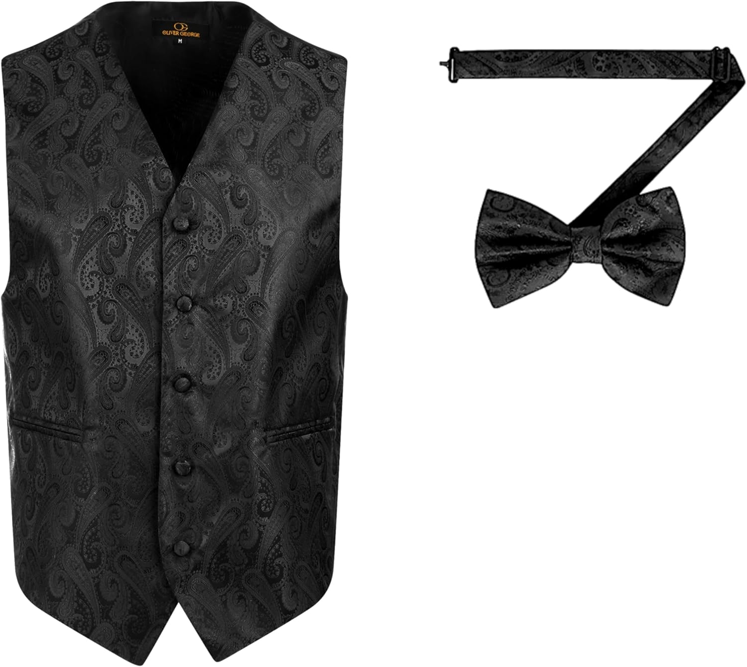 Oliver George 2pc Men's Paisley Formal Suit Vest Waistcoat Tuxedo Dress Vest Bowtie Set for Suit or Tuxedo