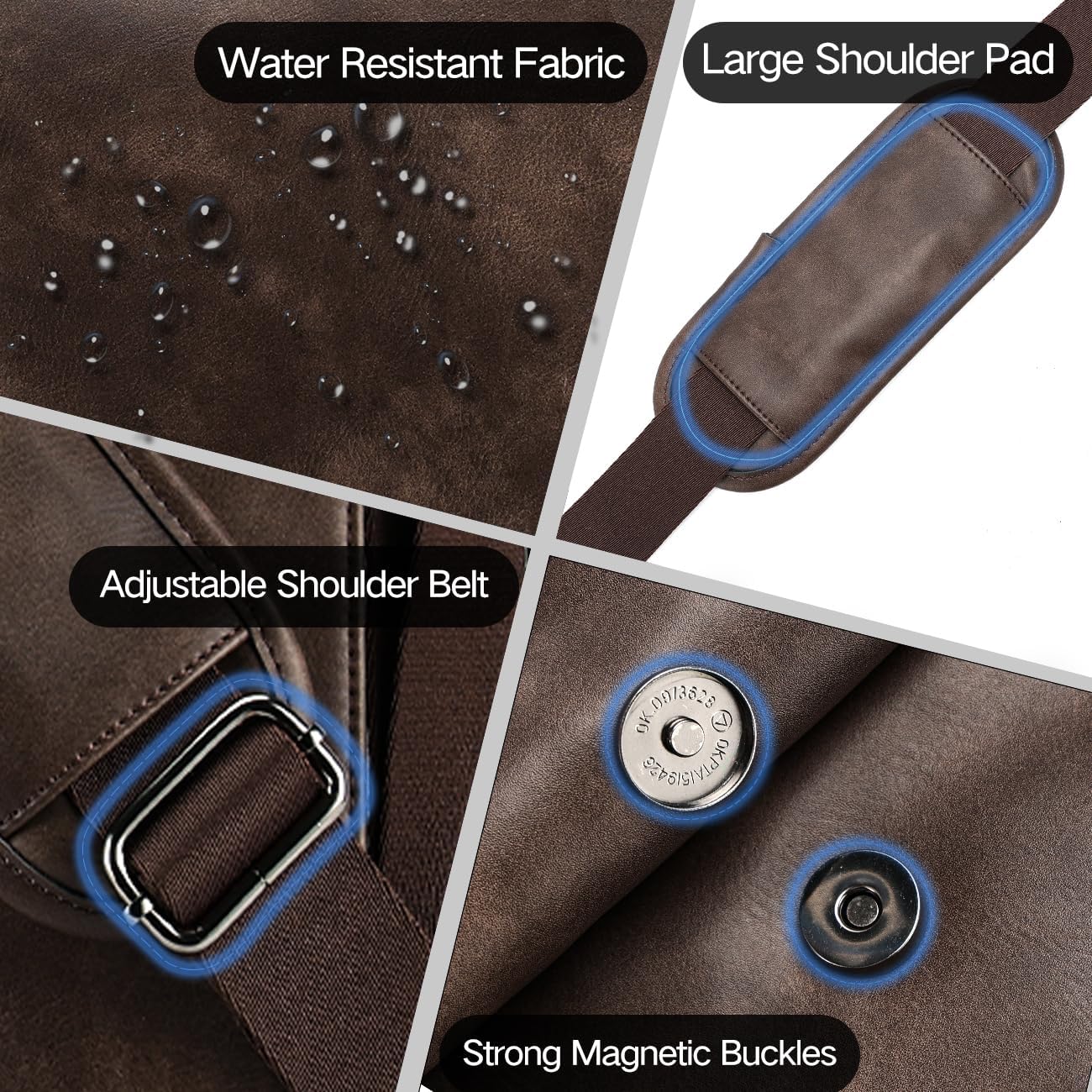 VX VONXURY Messenger Bag for Men, Pu Leather 14 Inch Laptop Briefcase Bag for Work Bussiness and School,Coffee