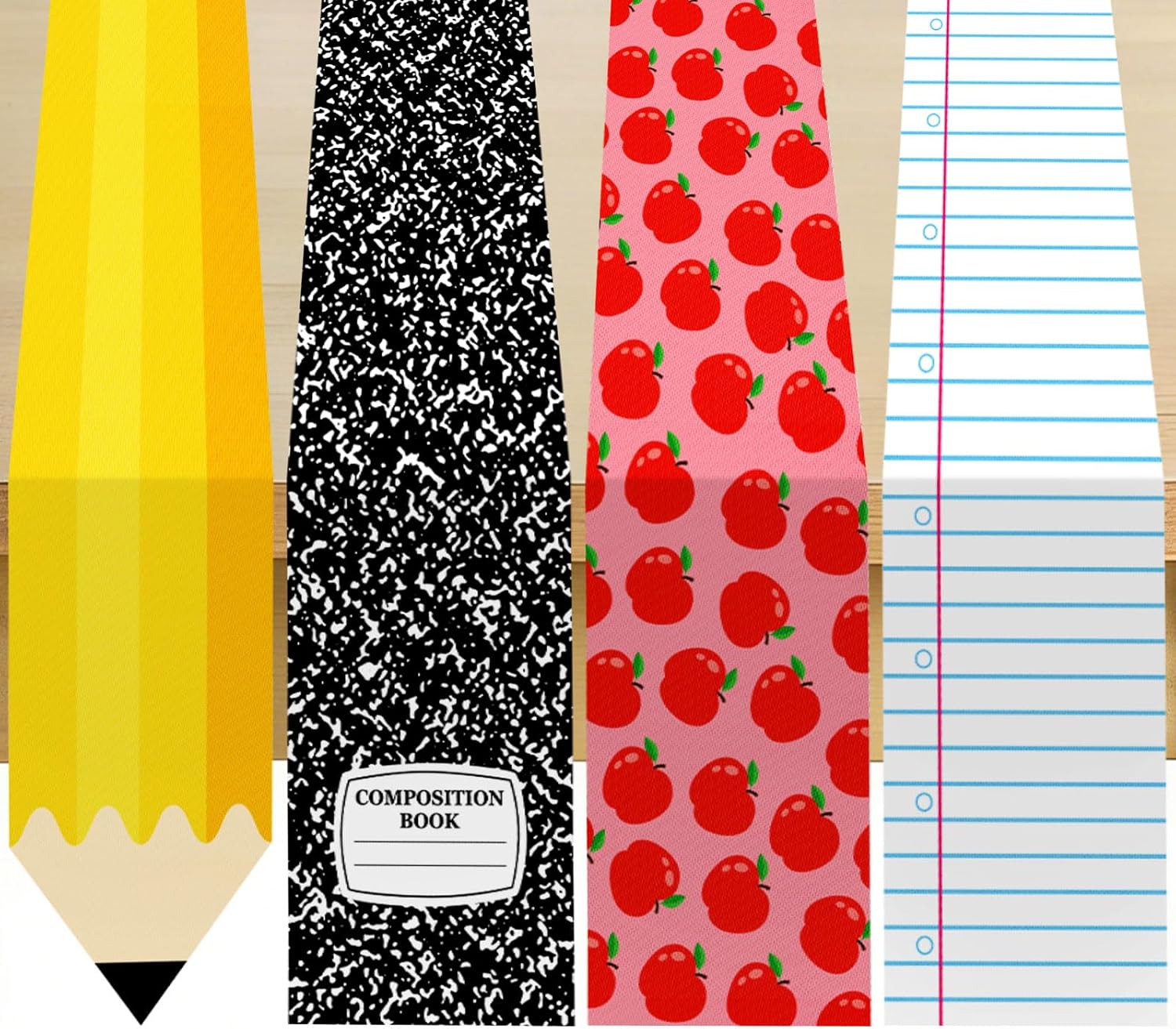 JarThenaAMCS 4 Pcs Back to School Table Runner Composition Notebook Pencil Apples Table Cloth for First Day of School Preschool Kindergarten Classroom Dining Room Party Decor, 13 x 72 Inch