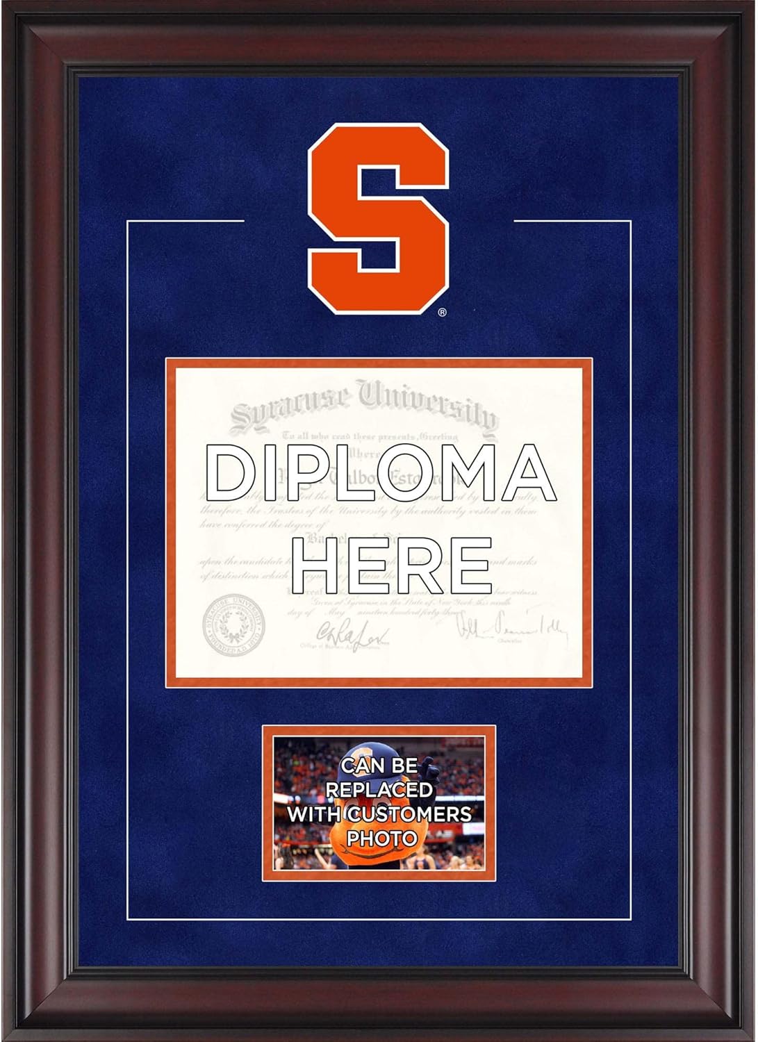 Syracuse Orange Deluxe 8.5" x 11" Diploma Frame with Team Logo - Insert Your Own 4" x 6" Photograph - College Other Display Cases