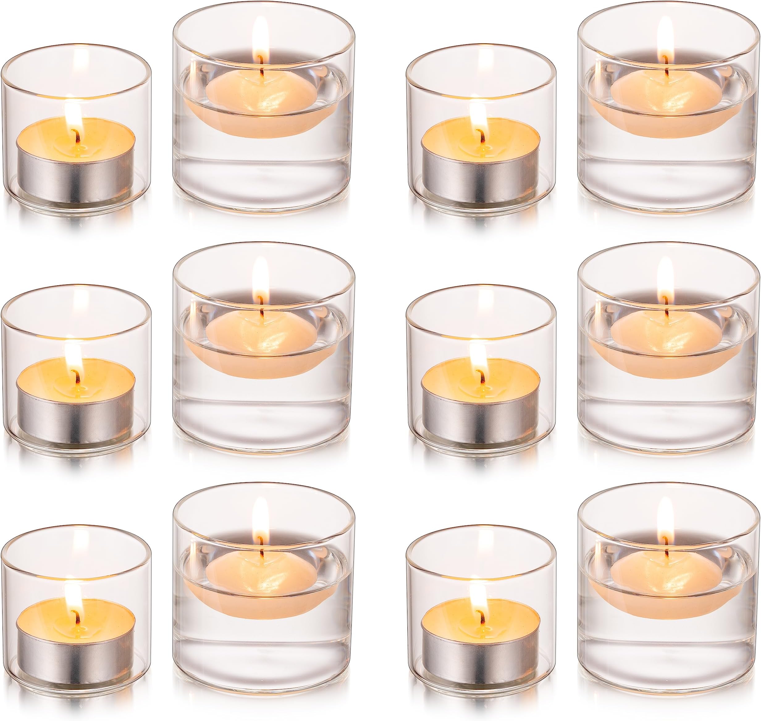 Glasseam Glass Tea Light Candle Holders, Cylinder Small Candle Holder Set of 12, Clear Christmas Tea Light Holders for Living Room, Elegant Tea Light Holder for Home Decor Wedding Centrepieces