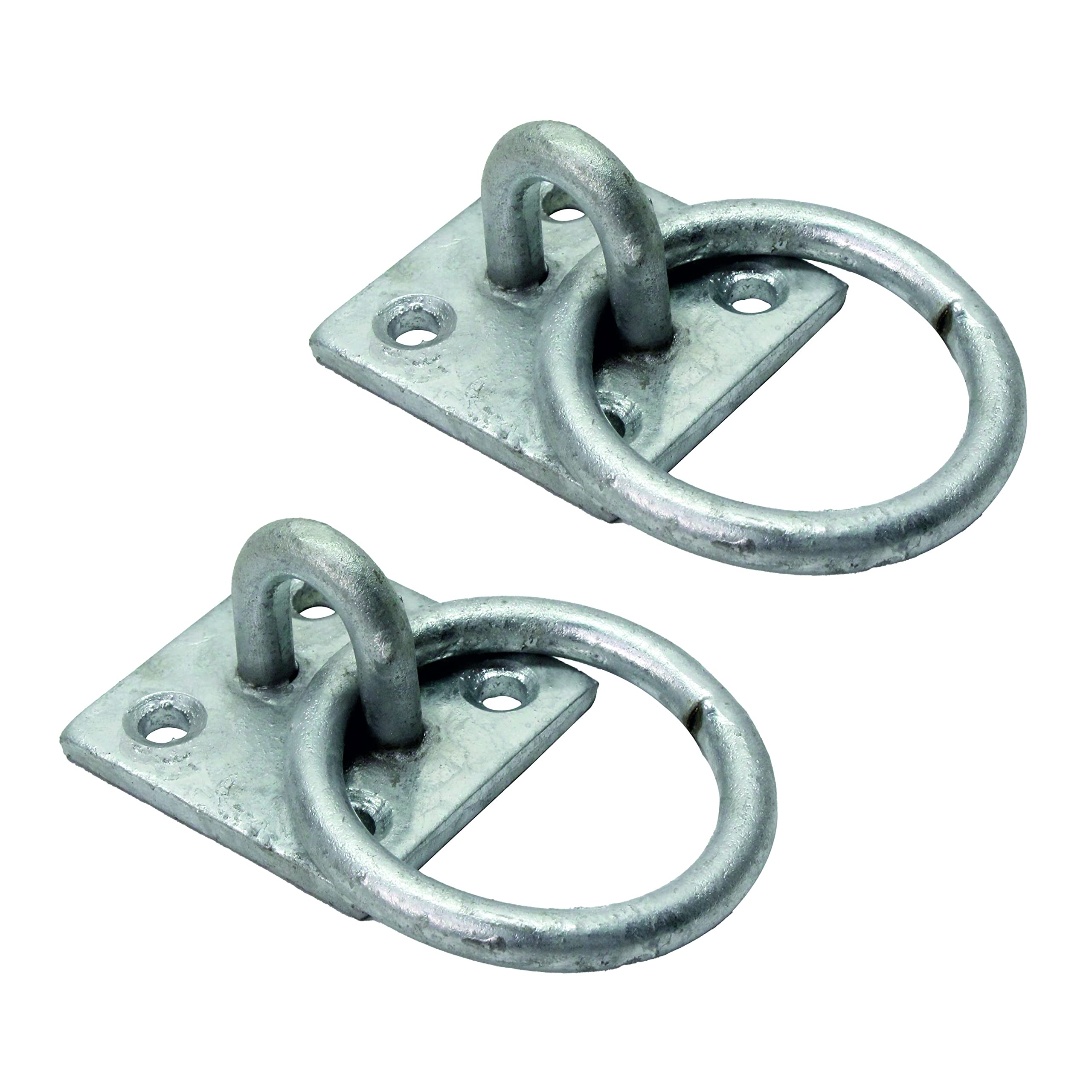 SUL Heavy Duty galvanised Ring on Plate, Horse tie up Rings with Screws, Ring Plate for Horse Stable Tie Ring, decking Rope Fittings Rust Proof Tie Rings - 50 x 50 mm (Ring On Plate 2pk)