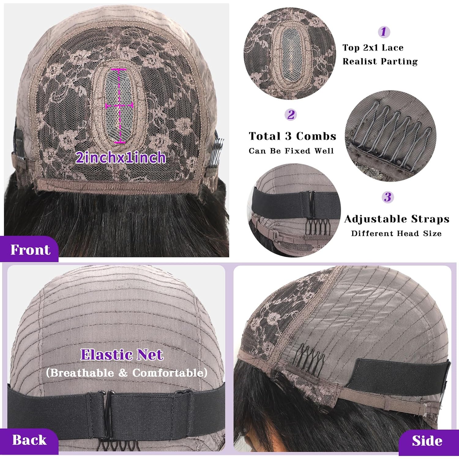 Short Bob Wig with Bangs Human Hair Glueless 180% Density Middle Part Upgraded 2x1 Realistic Scalp Lace Wigs Natural Color Bob Wig Human Hair With Bangs for Women 10 Inch - Image 4