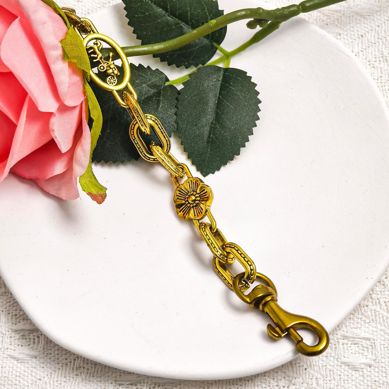 Vintage Gold Bag Charms Purse Extender Chain Floral Cute Wallet Keychain Accessories for Women's Handbags Bags &Jeans - Image 4