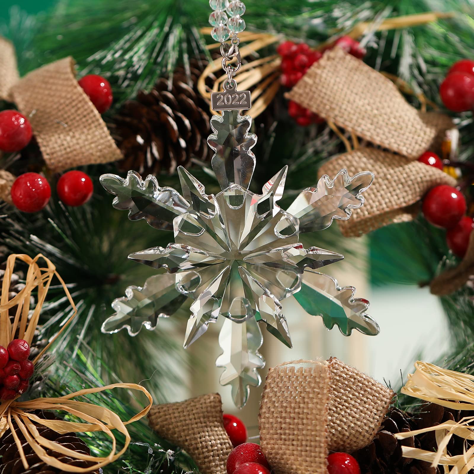 2022 AnnualEdition Snowflake Crystal Christmas Ornament, Snow Angel Large Crystal Ornament Display Winter Home Decor (Clear)