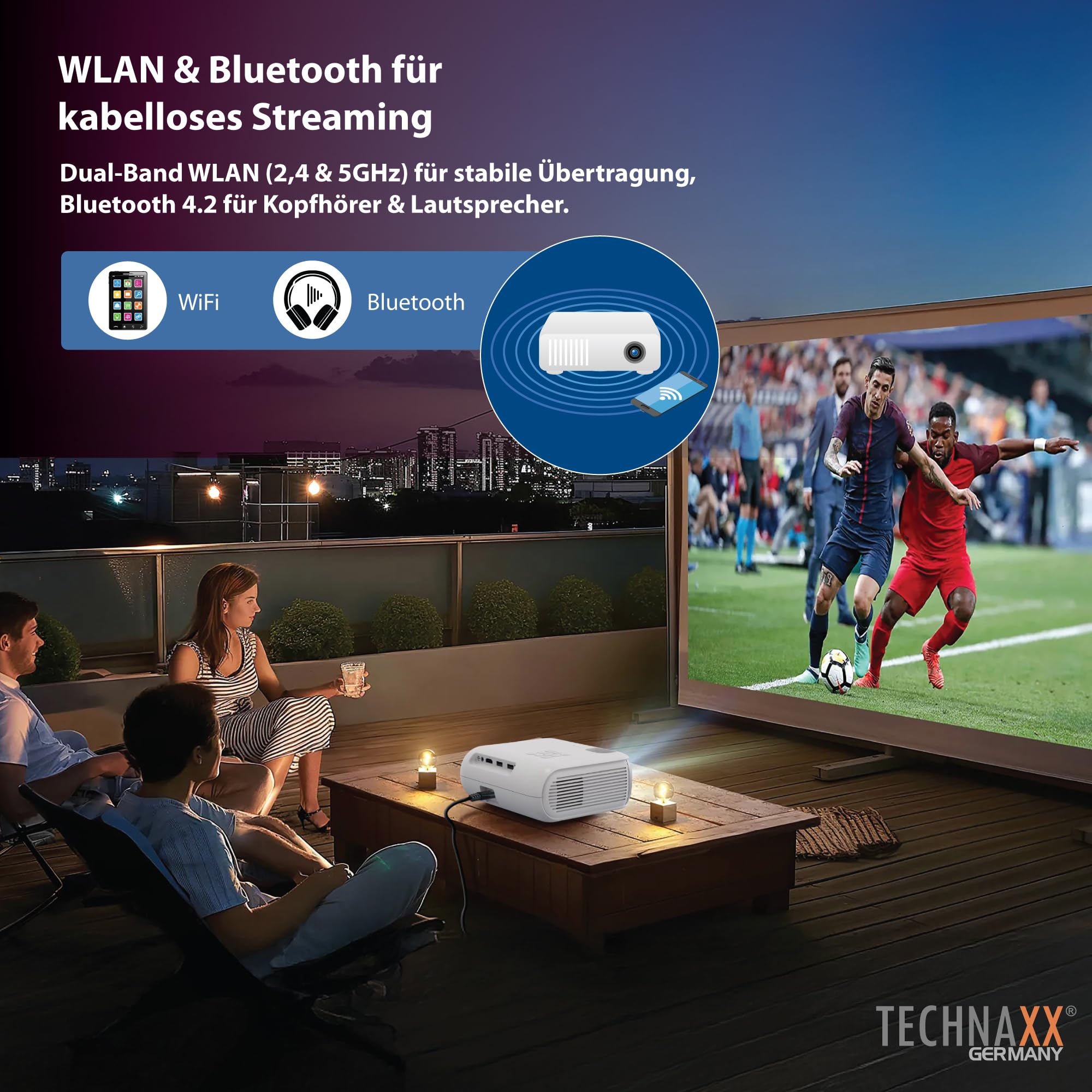 technaxx Beamer TX-332 – Native 1080P Full HD Projektor mit offizieller Netflix Lizenz – Bild – 200 ANSI Lumen – WLAN & Bluetooth – HDMI USB – Lautsprecher – LED 30.000h – Mini Smart-Projektor – Bild 3