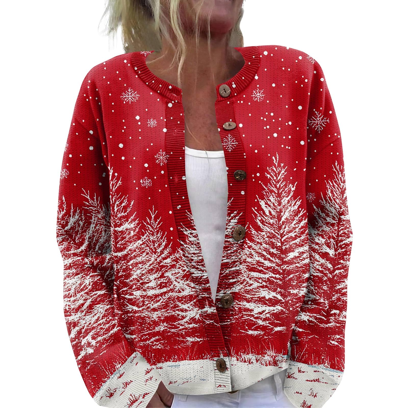Ugly Christmas Sweater Women Funny Fall Winter Long Sleeve Button Cardigan Sweater Vintage Knitted Outerwear