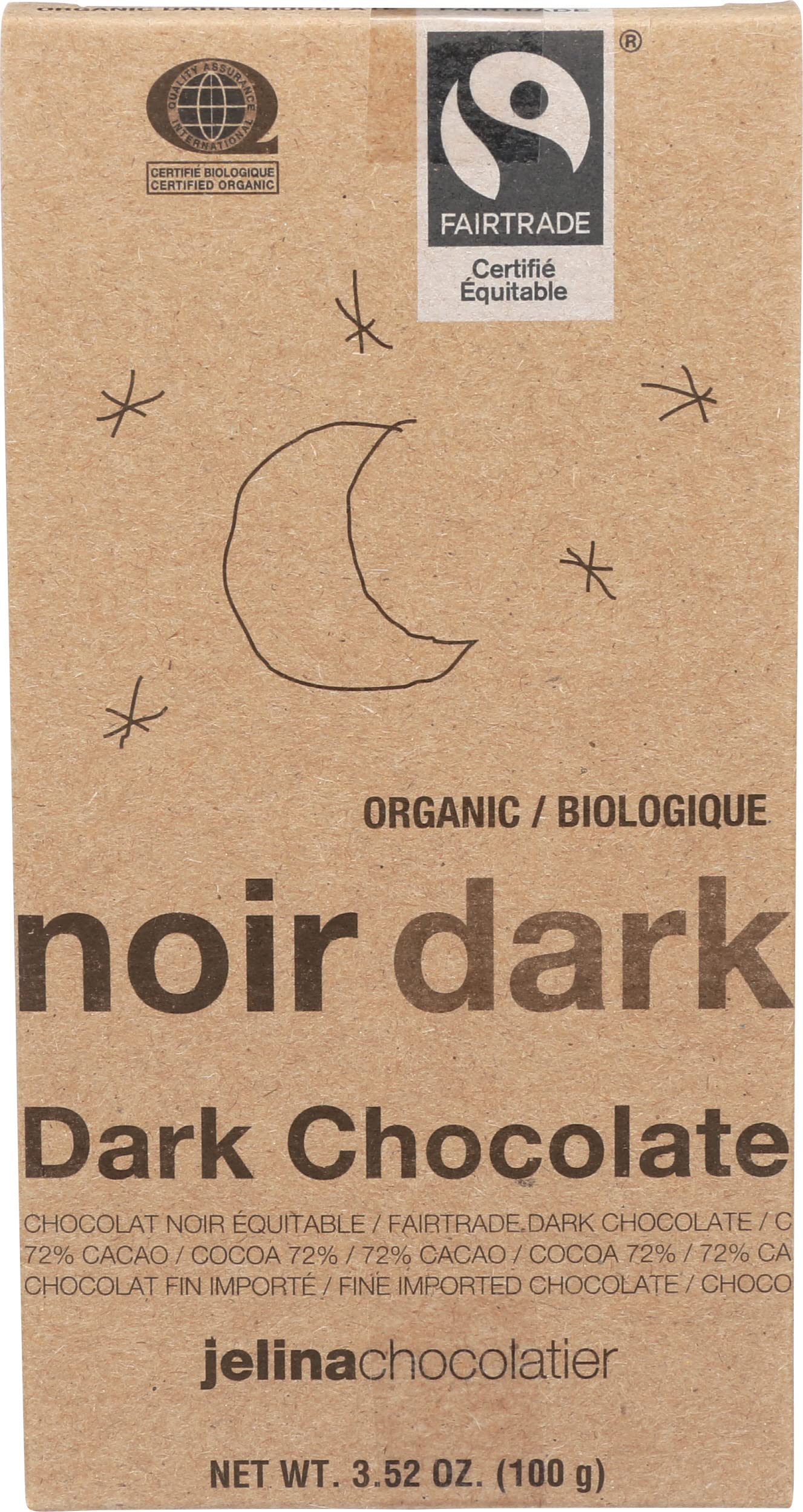 JELINA CHOCOLATIER 72% Dark Chocolate Bar, 3.52 OZ