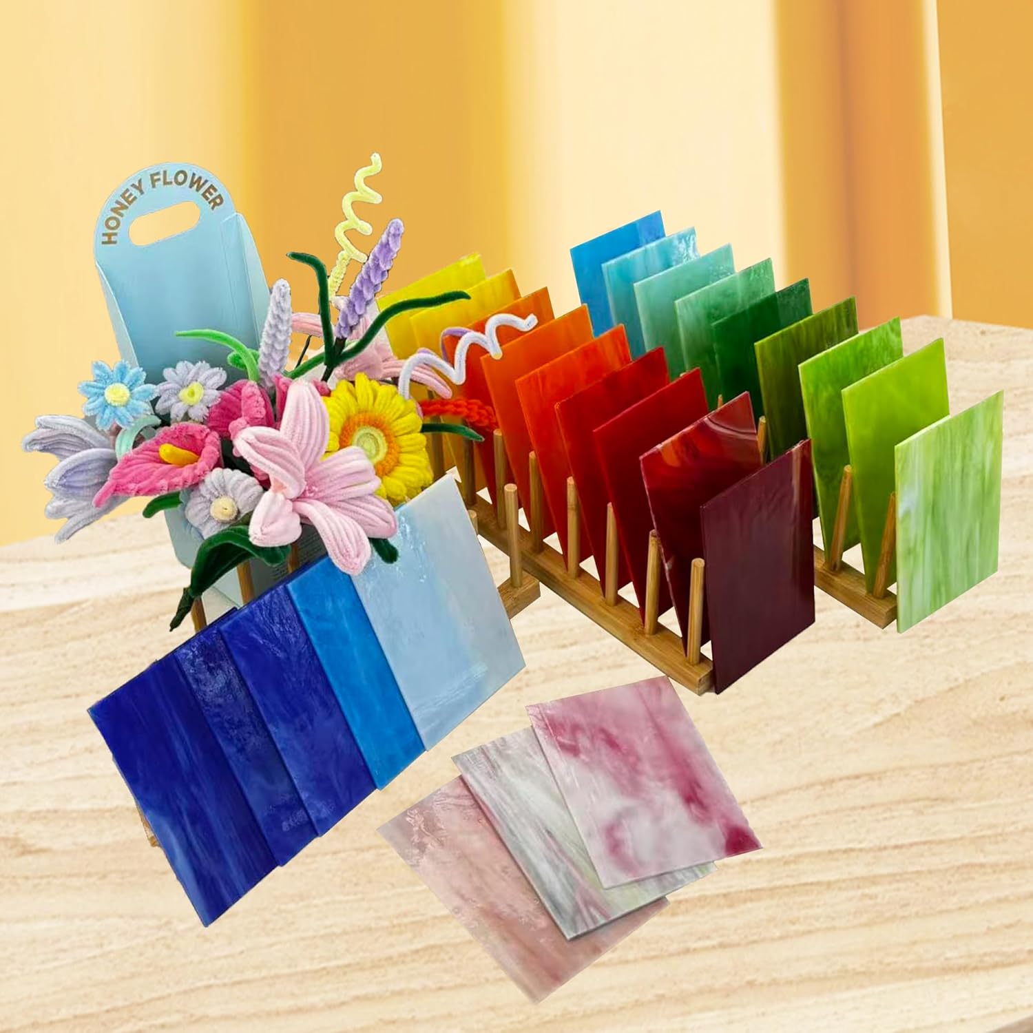 26 Sheets Opaque Stained Glass Kit for Beginners - 6 x 4 Inch Colored Opalescent Art Glass for Mosaic Art, DIY Starter Projects & Craft Supplies - Easy to Cut & Shape