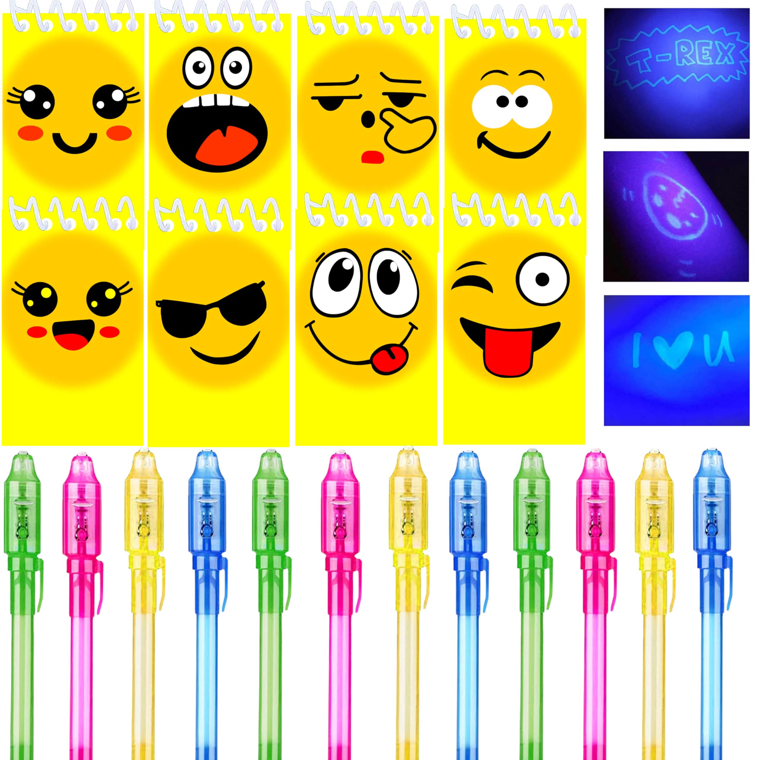 12 Stylos UV + 12 Carnets Notes - Pack Fête Anniversaire Enfants Garçons Filles, Thème Tortue Et Maison De Poupée