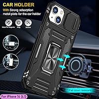 Vista 8 de Funda resistente para Apple iPhone 14, protección híbrida de goma de doble capa de grado militar con protector de cámara deslizante, soporte Negro