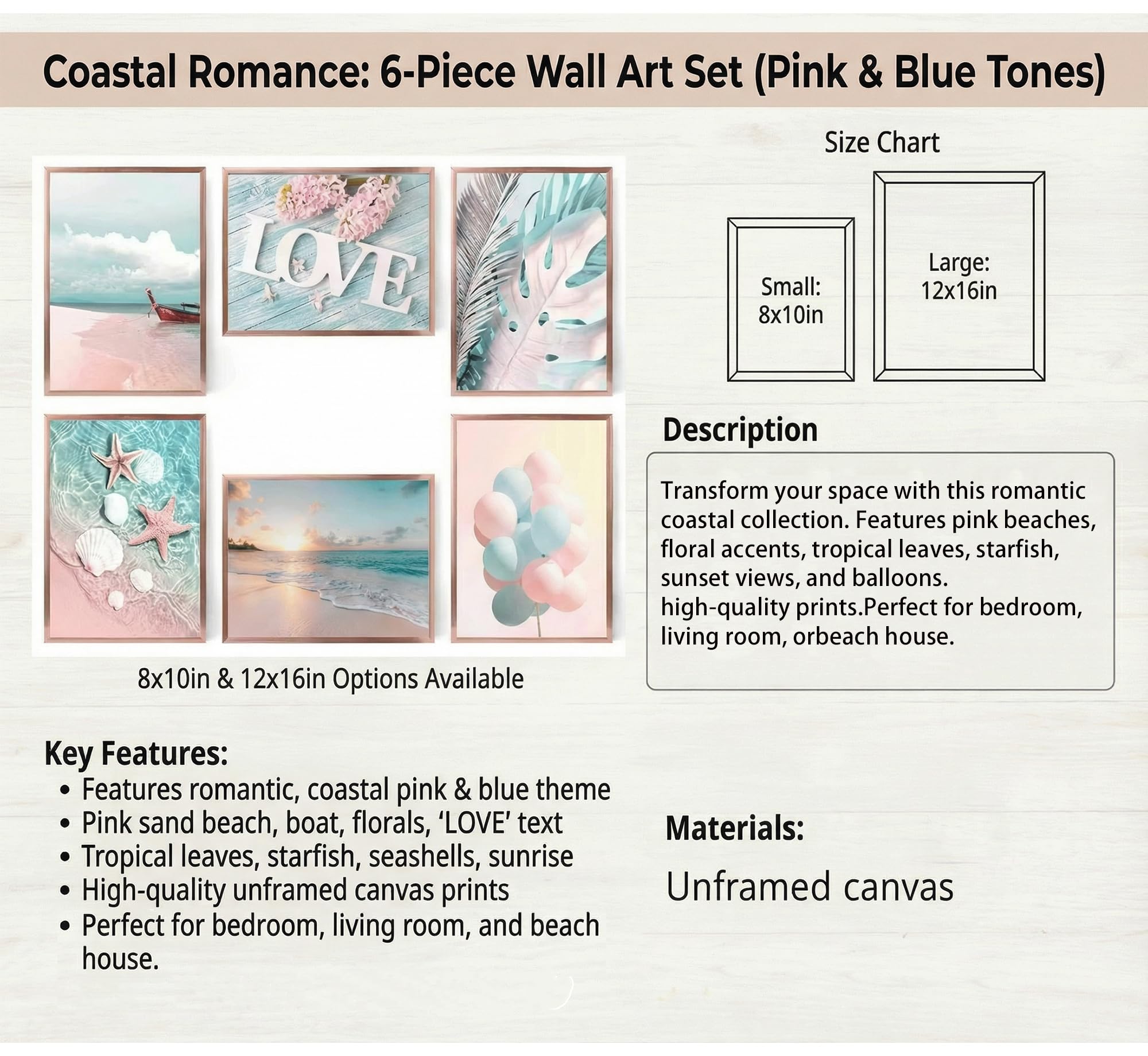 Pastel Coastal Wall Art - 6 Prints FREE SHIPPING -2