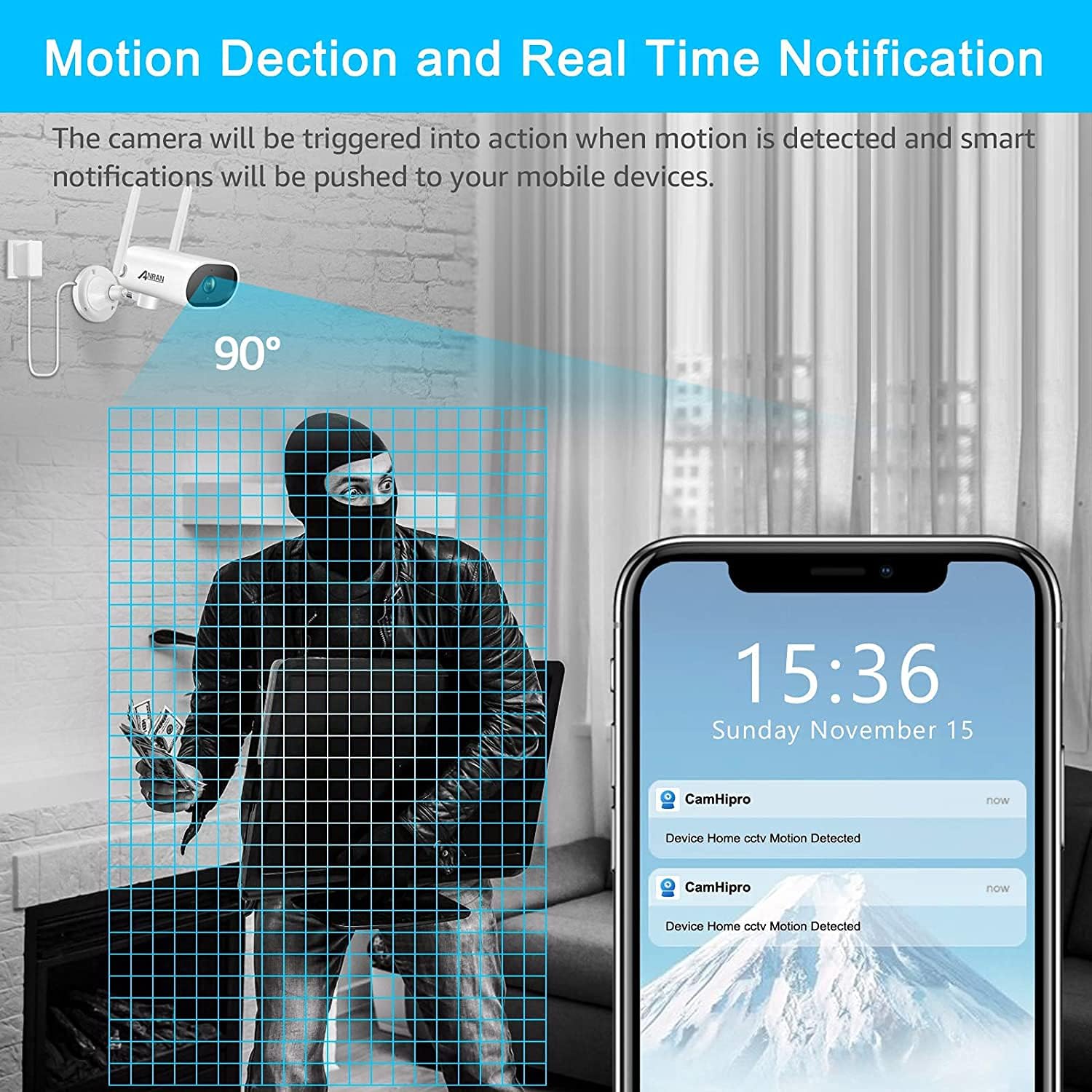 Super Brands 【Pan and Auto Tracking】 Security Camera Outdoor,ANRAN 5MP Ultra HD WiFi Home Surveillance Camera,IP66 Waterproof,2-Way Audio,Night Vision,Human Detection,Remote Access( 32GB SD Card Included)
