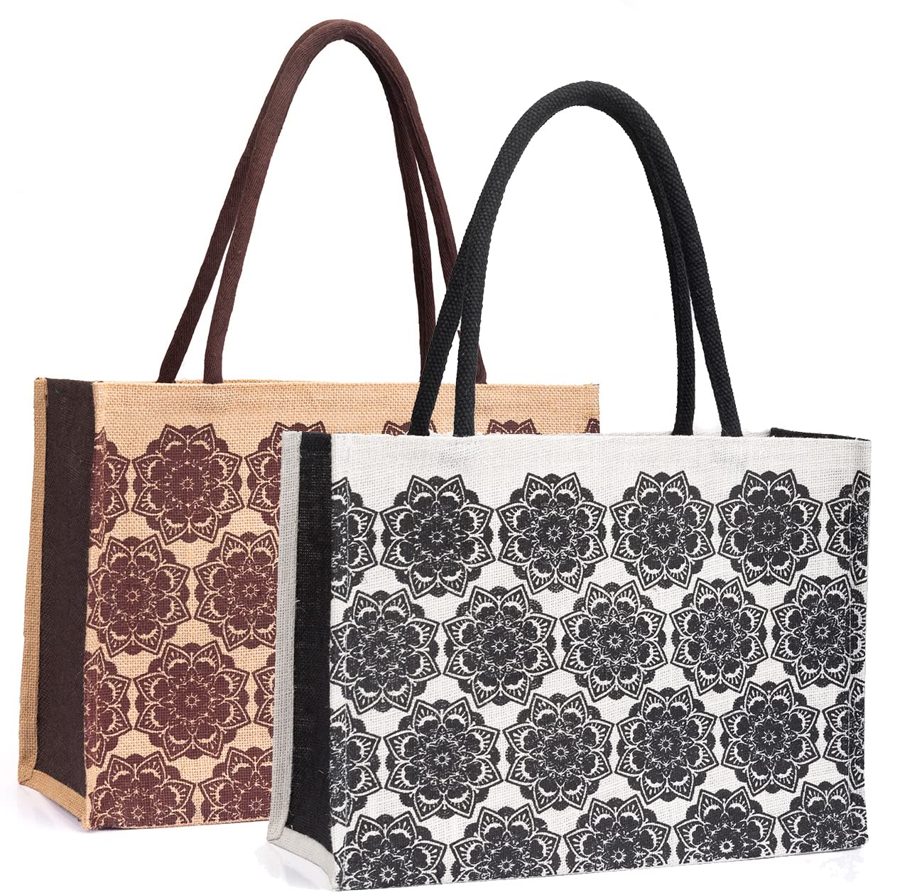H&B Jute Shopping Bag – Reusable Grocery Bag | Grocery Shopping Bag Large | Shopper Tote | Large Carry Bag – Mandala Print (White and Brown) (B09LVN8G14) Amazon Price History, Amazon Price Tracker