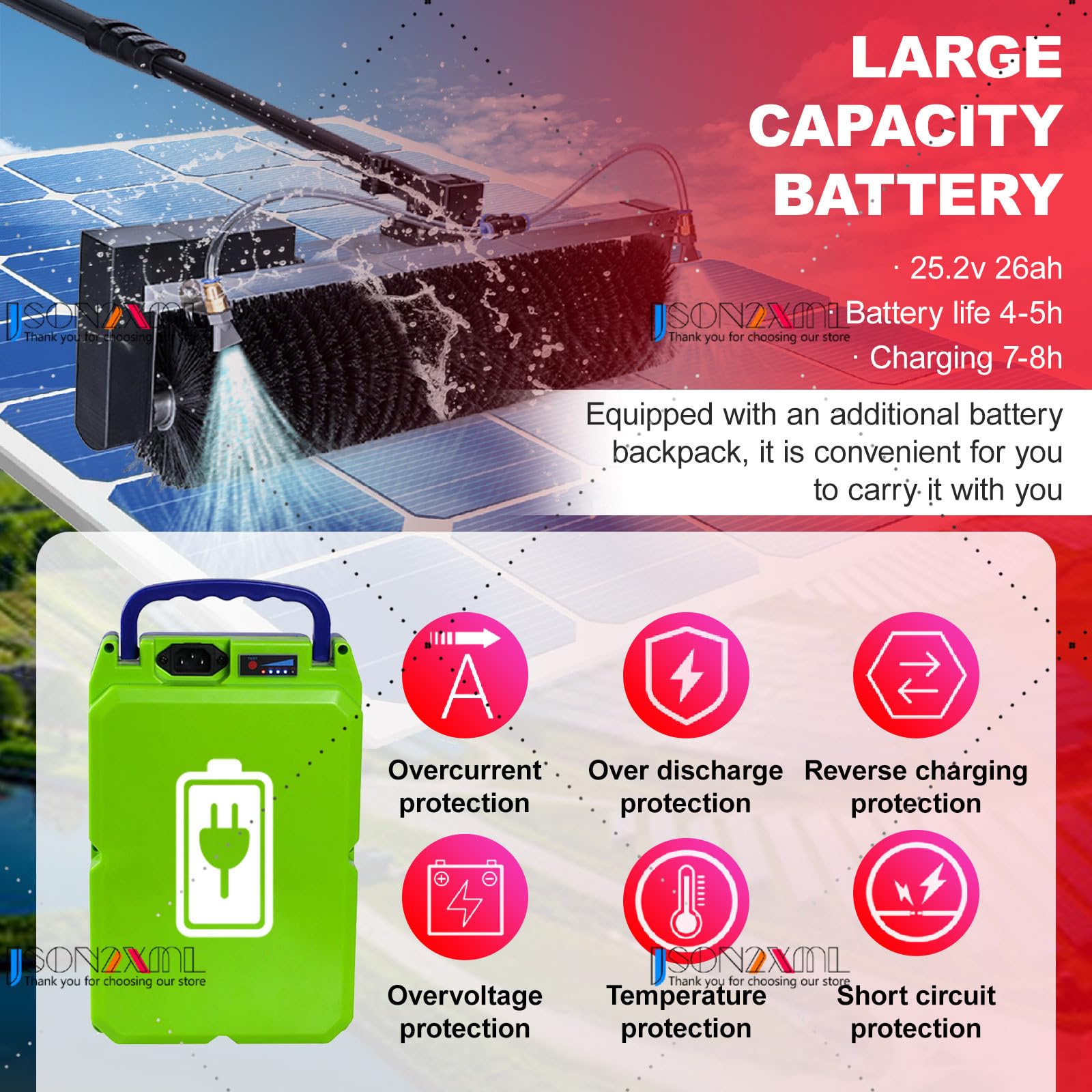 Kit de Limpieza con Cepillo eléctrico de Rodillo, con Mango telescópico y Sistema de Suministro de Agua para Superficies Exteriores.