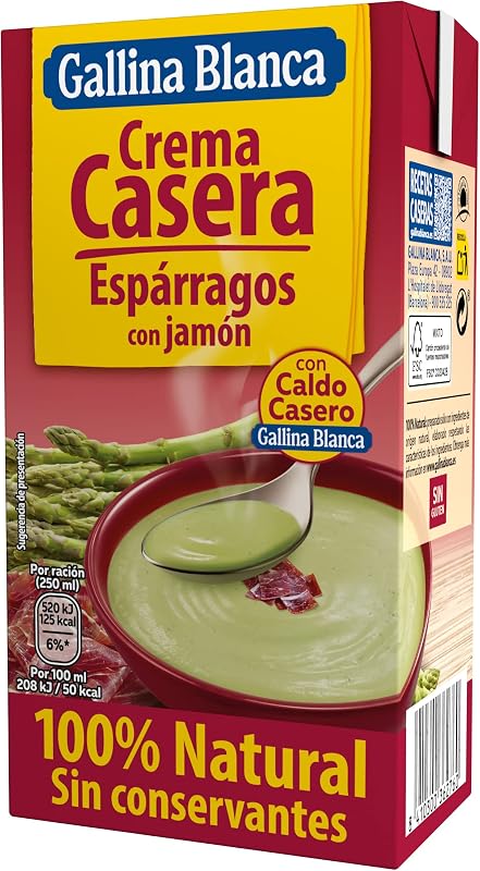 Gallina Blanca Crema Casera de Espárragos con Jamón 100% Natural Sin conservantes, 500 ml