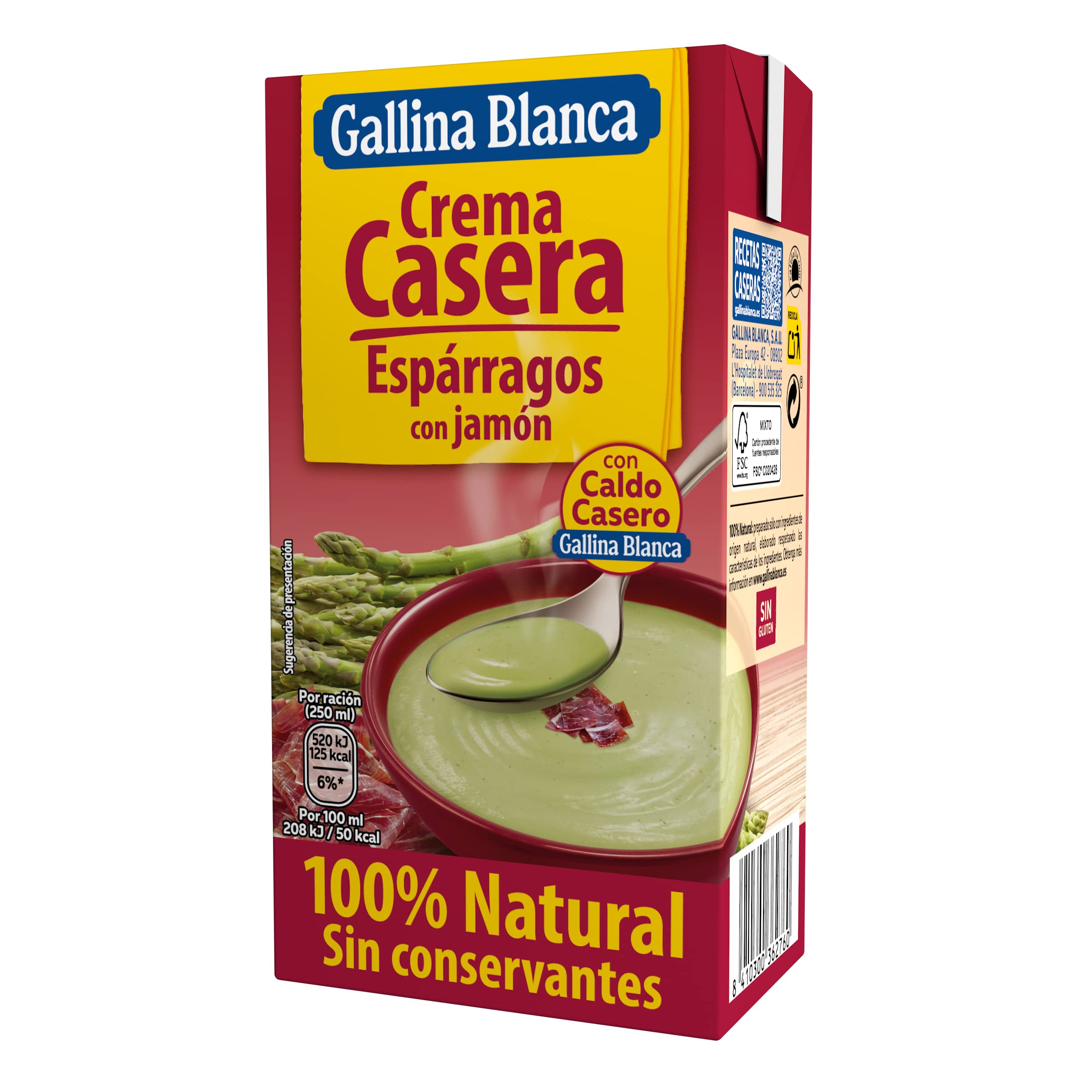 Gallina Blanca Crema Casera de Espárragos con Jamón 100% Natural Sin conservantes, 500 ml