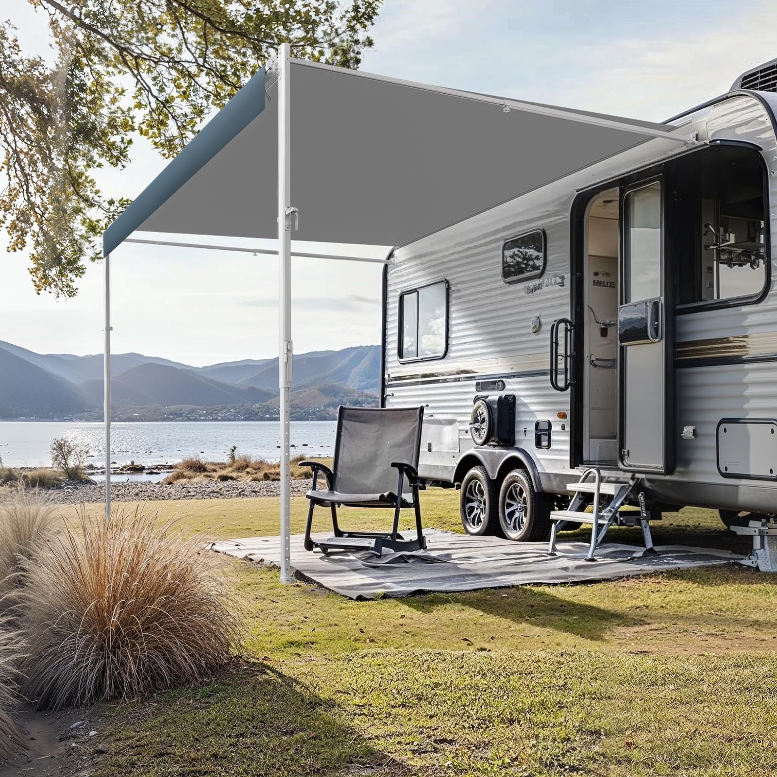 VEVOR Auvent Voiture Camping-Car Caravane Latéral 518 cm, Pare-Soleil Imperméable, Rétractable et Modulaire, en Vinyle avec Cadre en Alliage d'Aluminium, Réglage Manuel, Bleu Dégradé, pour Voiture