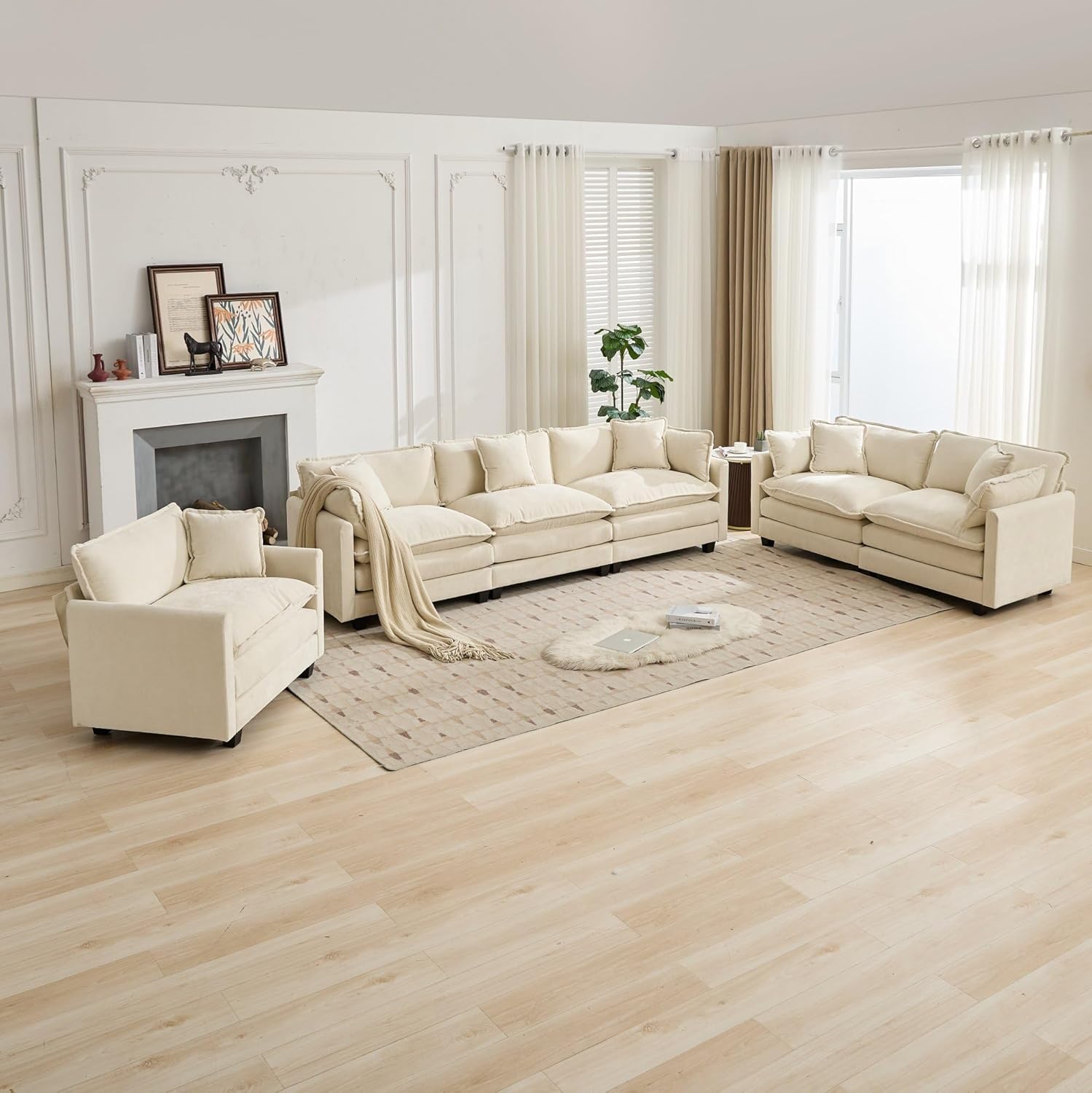 KEIKI Cloud Sofa Single Seat (Ottoman is not Included), Modern Sectional Couch, for Living Room Bedroom and Apartment, Comfy Double Layer Upholstered Seat Cushion, Breathable Chenille Fabric, Beige