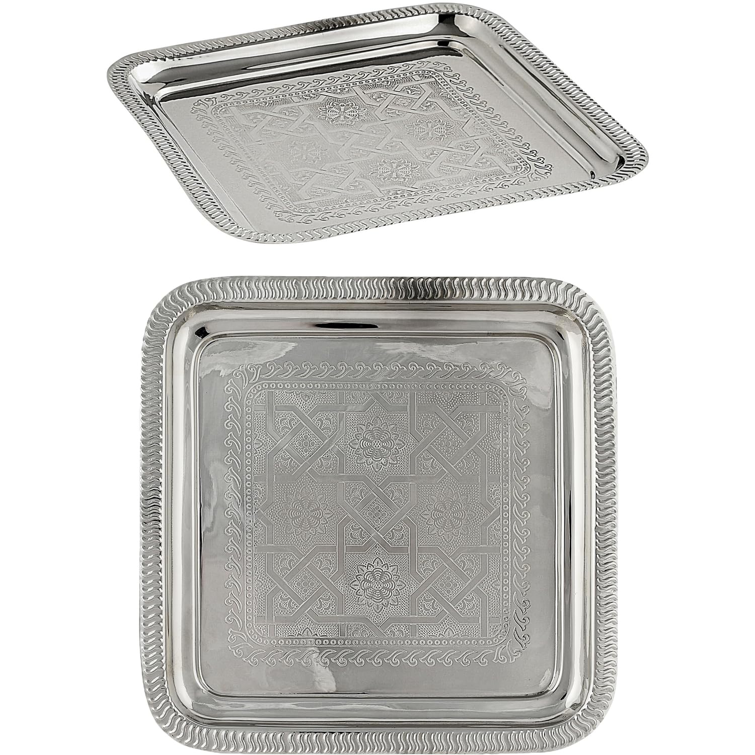 Orientalisches Serviertablett Nacera eckig aus Metall in Silber 27 cm