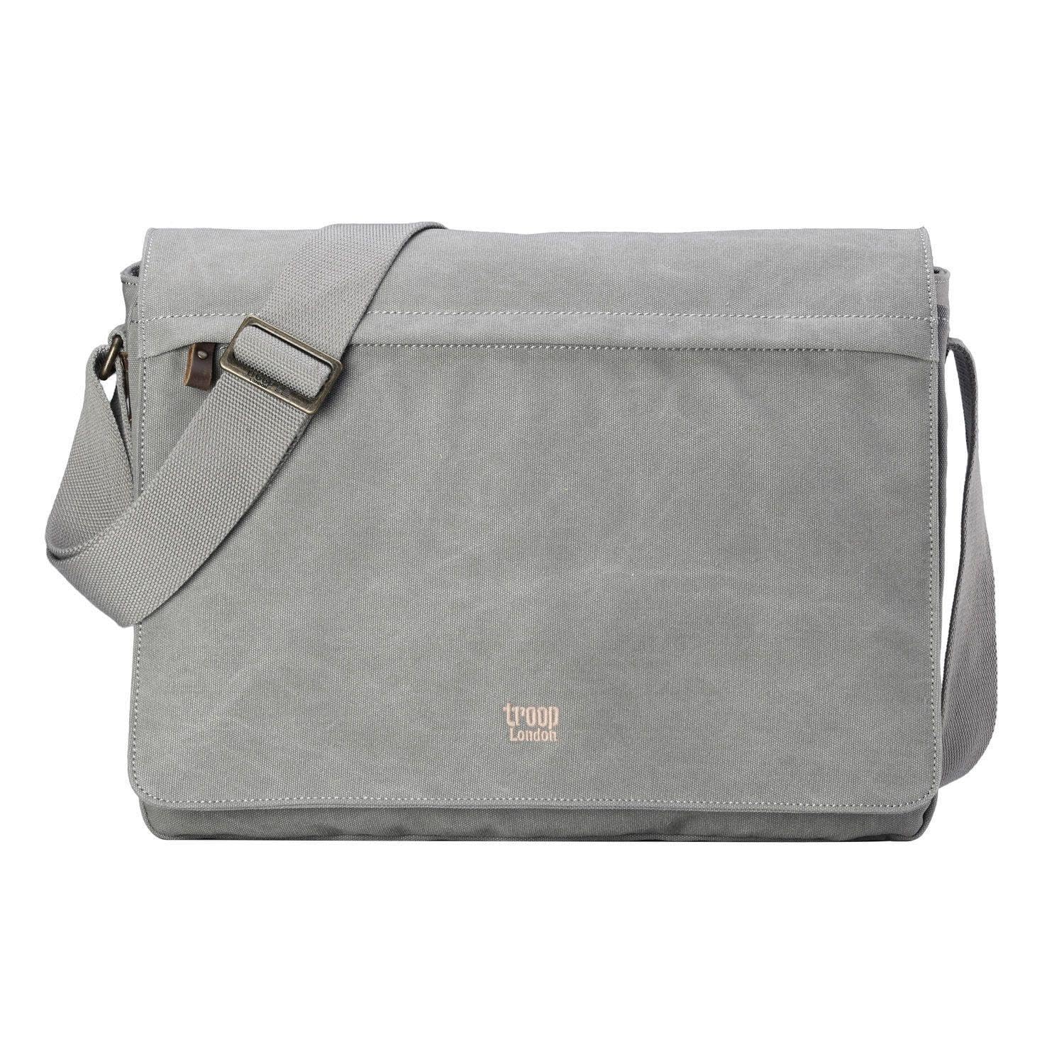 Troop London TRP0371 Classic Canvas Laptop Large Messenger Bag - 18'' Diagonally - Ash Grey