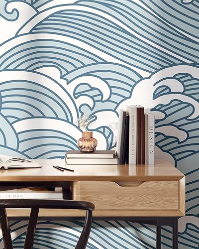 Miniatura 4 de Papel tapiz de ondas azules  Papel tapiz de ondas autoadhesivas removibles  Papel tapiz autoadhesivo para despegar y pegar (muestra de 12 pulgadas