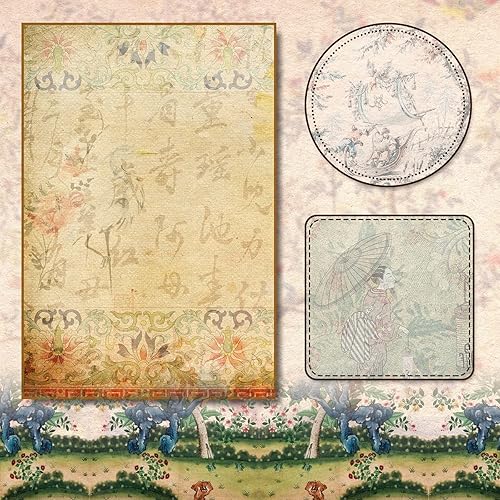 Miniatura 6 de Whaline 24 piezas de papel chinoiserie, 12 diseños, doble cara, 11.8 x 11.8 in, brillante, cuadrado, perfecto para manualidades y álbumes de recortes