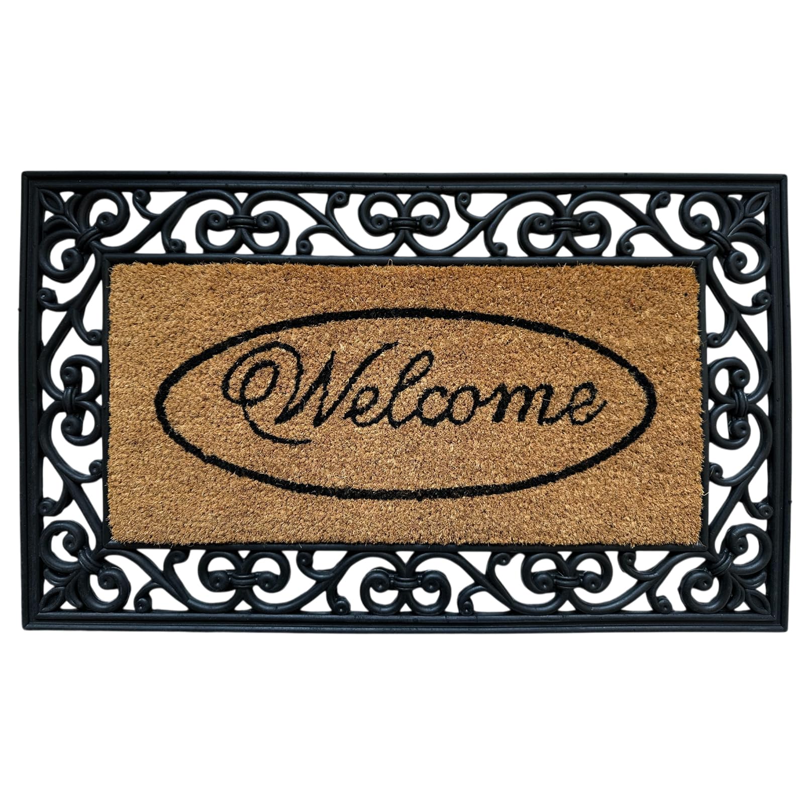 EDS Welcome Coir Door Mat Heavy Duty Non Slip Indoor Outdoor Mat Machine Washable Doormat & Shoe Scraper Removes Grass Mud & Dirt Perfect for Front Door Patio & Entrance(PACK OF 1, 45 x 75 cm)