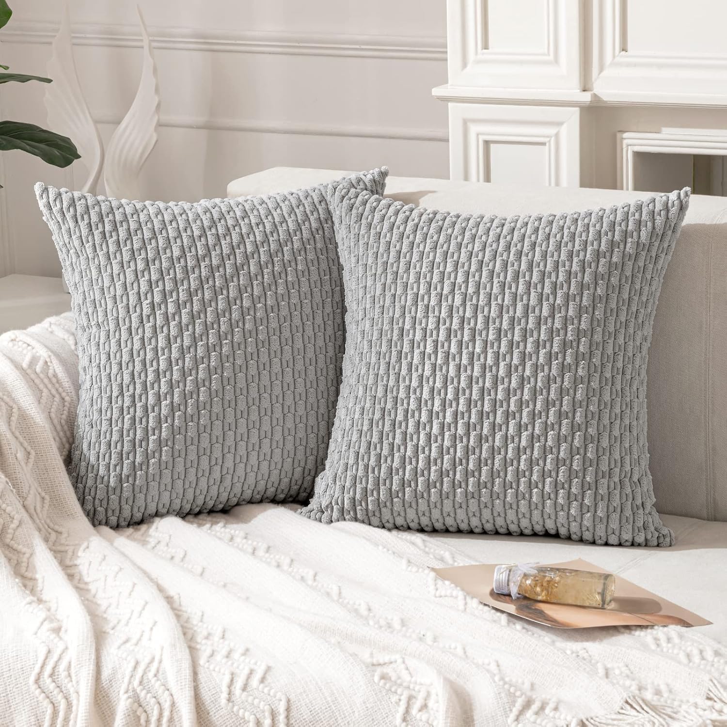 Amazon.com: ANRODUO Pack of 2 Light Grey Pillow Covers Decorative Throw ...