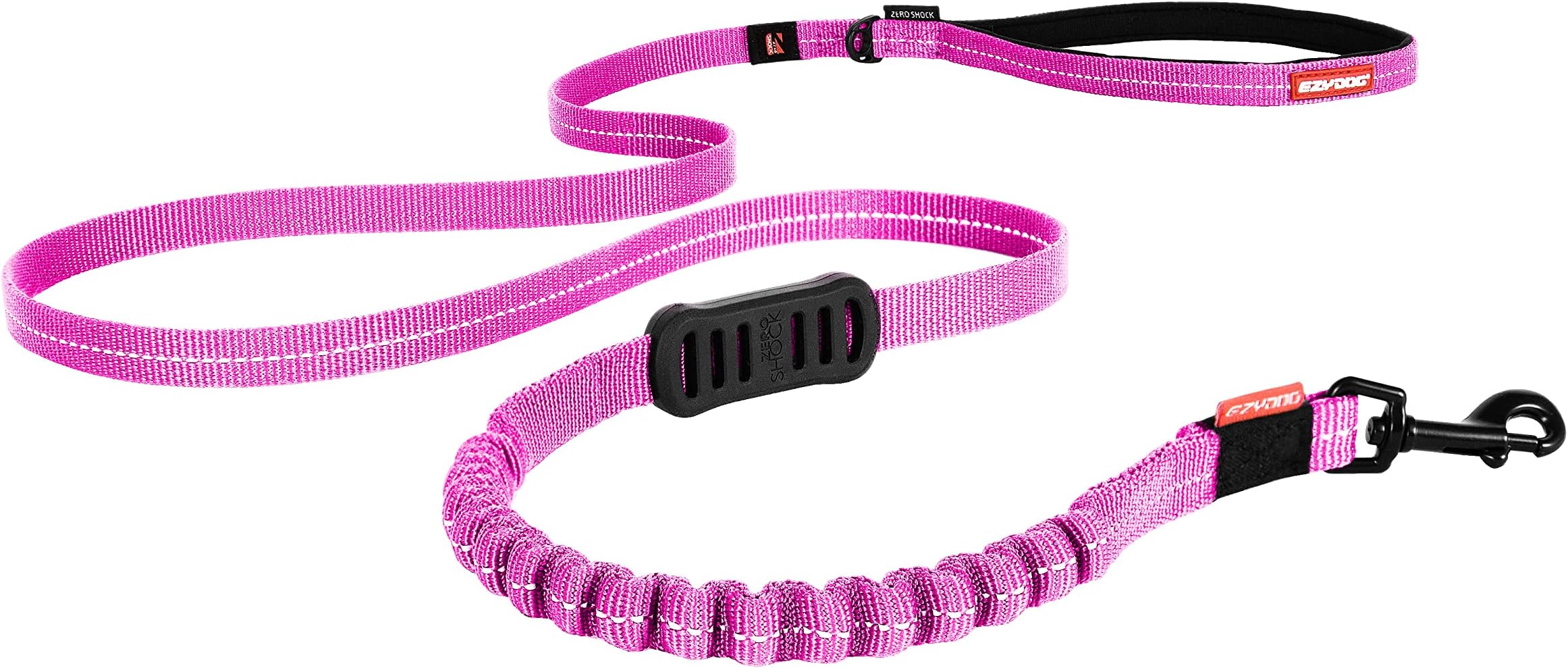 EzyDog Zero Shock LITE Dog Leash - Shock Absorbing Bungee Leash for Dogs That Pull or Excite - Dual Handle and Reflective for Medium, or Small Dogs (48", Pink)