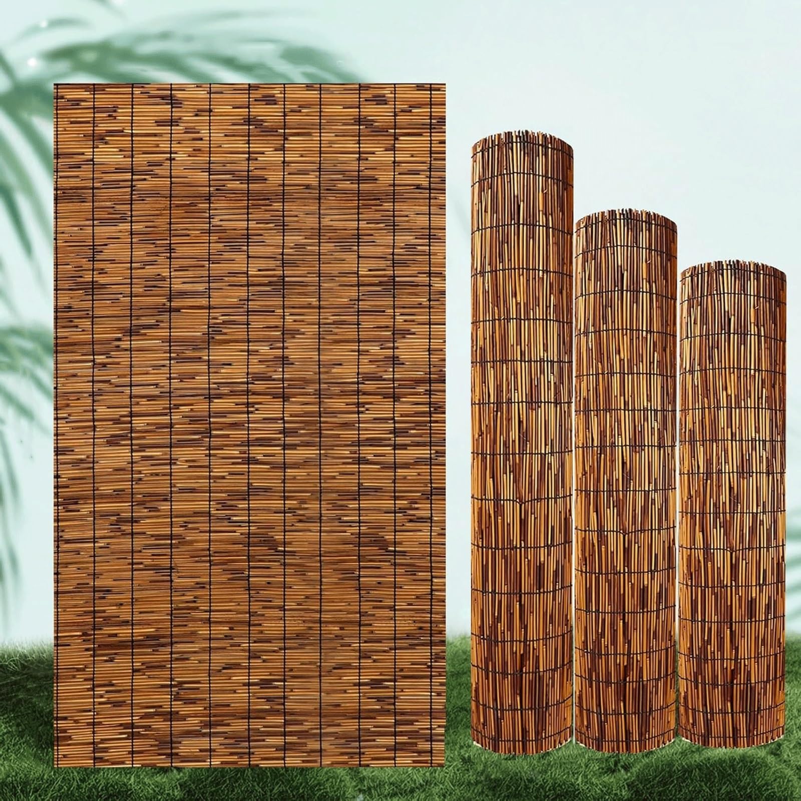 Valla de bambú natural exterior de 168 x 300 cm para ocultación de jardín y balcón