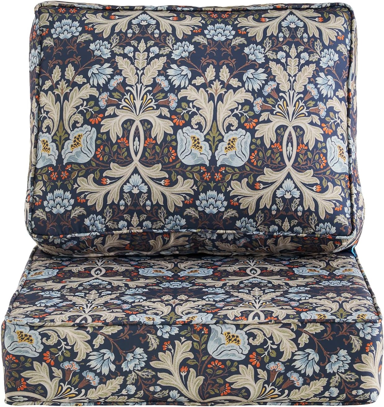 ARTPLAN Deep Seat Outdoor Patio Chair Cushions,2-Piece Seat and Back Cushion Set 24x24x6 and 18x24 Inches,Square,Floral,Stone Blue